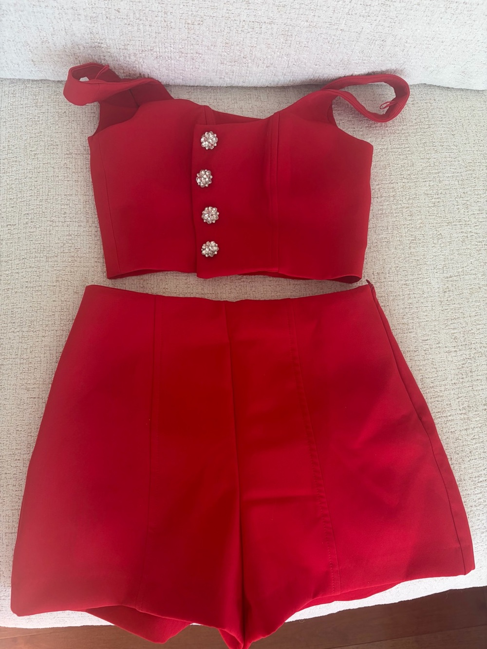 Zara Red High-Waist Tailored Shorts with Matching Crop Top